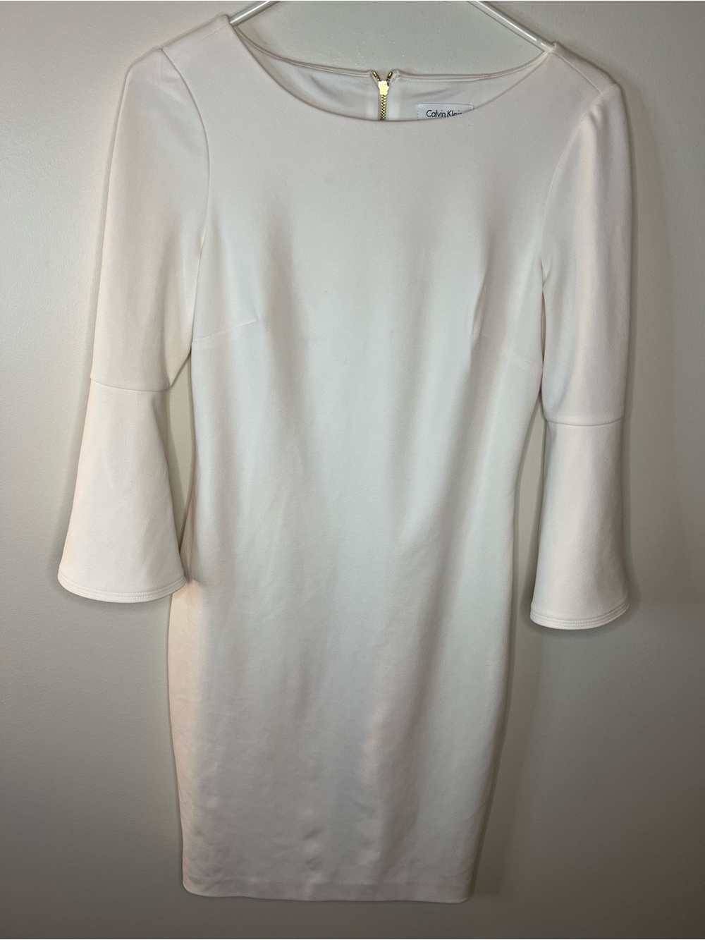 Calvin Klein White Bell-Sleeve Sheath Dress